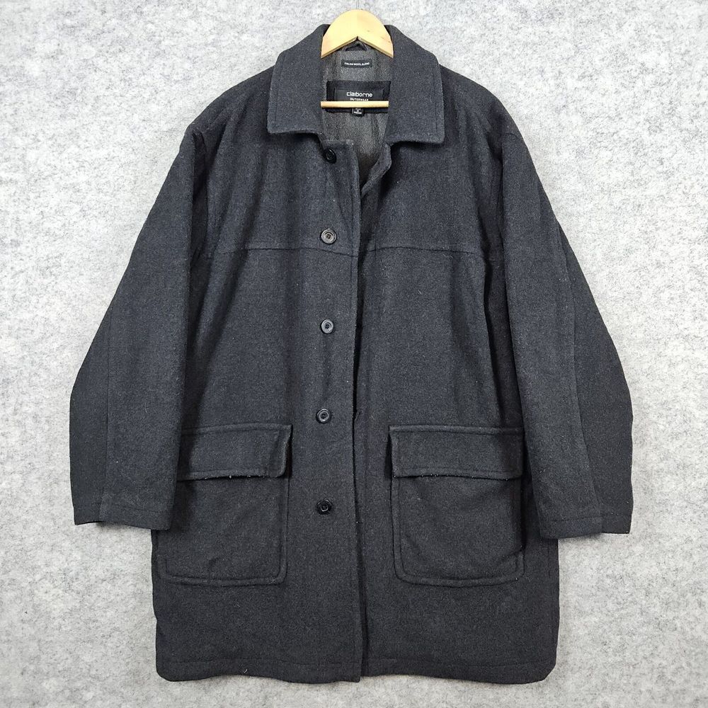 Claiborne Outerwear Men's Italian Wool Blend Size XL Black Long Coat Overcoat‎